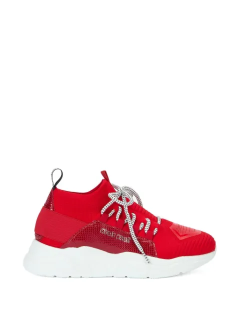 Roberto Cavalli snakeskin-effect logo-lettering slip-on sneakers