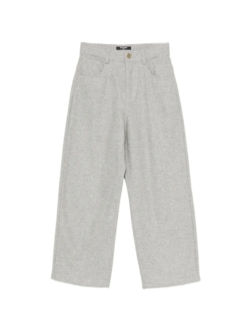 Balmain Kids logo-plaque wide-leg wool trousers - Grigio