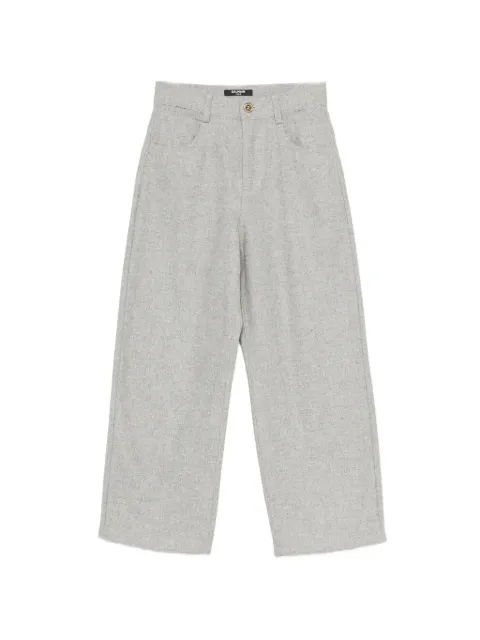Balmain Kids logo-plaque wide-leg wool trousers