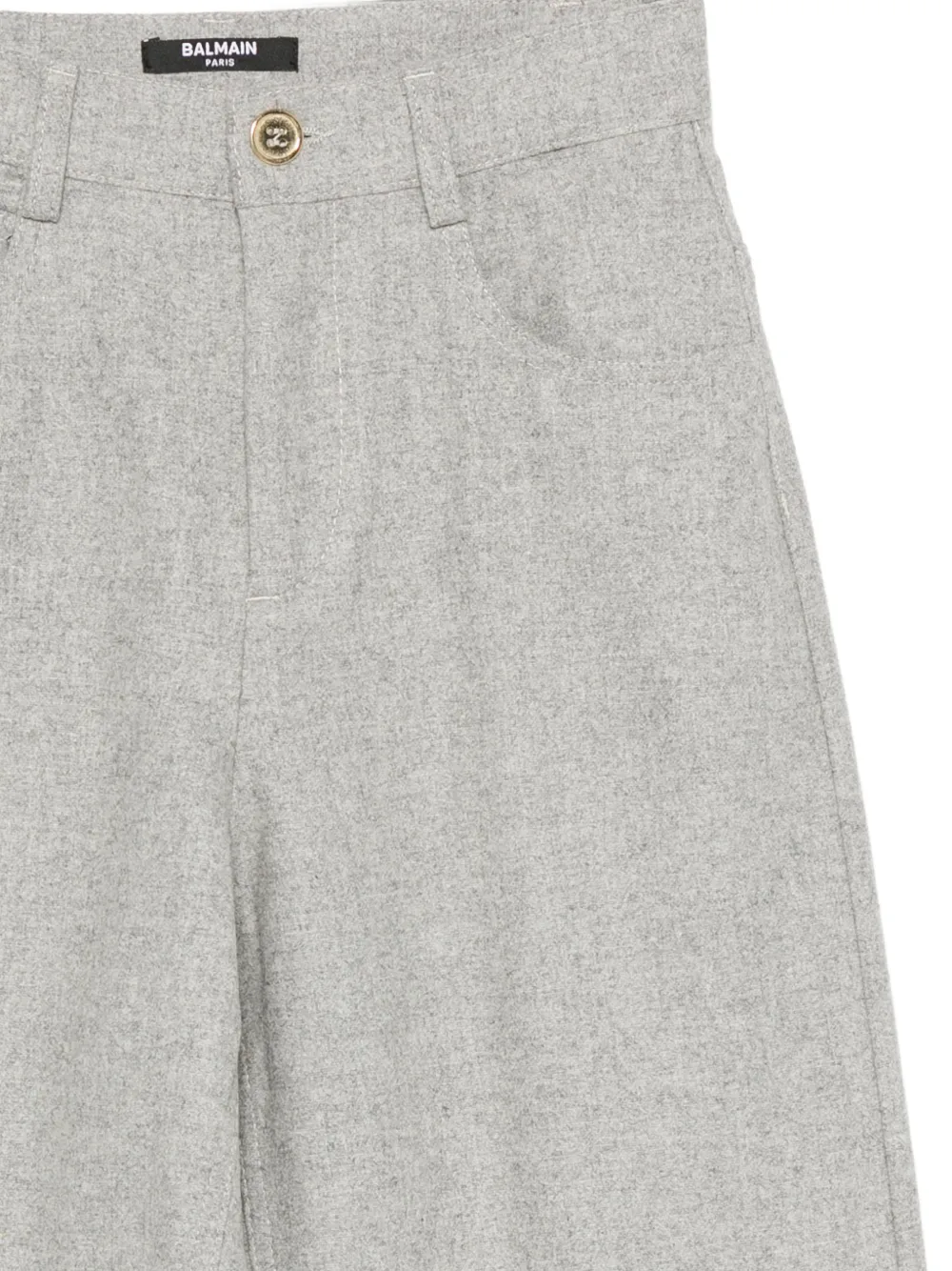 Balmain Kids Wollen broek met wijde pijpen en logo-plakkaat Grijs