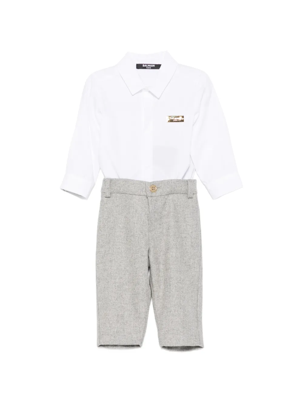 Balmain Kids long-sleeve button-down wool babygrow set - Weiß