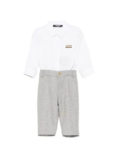 Balmain Kids long-sleeve button-down wool babygrow set