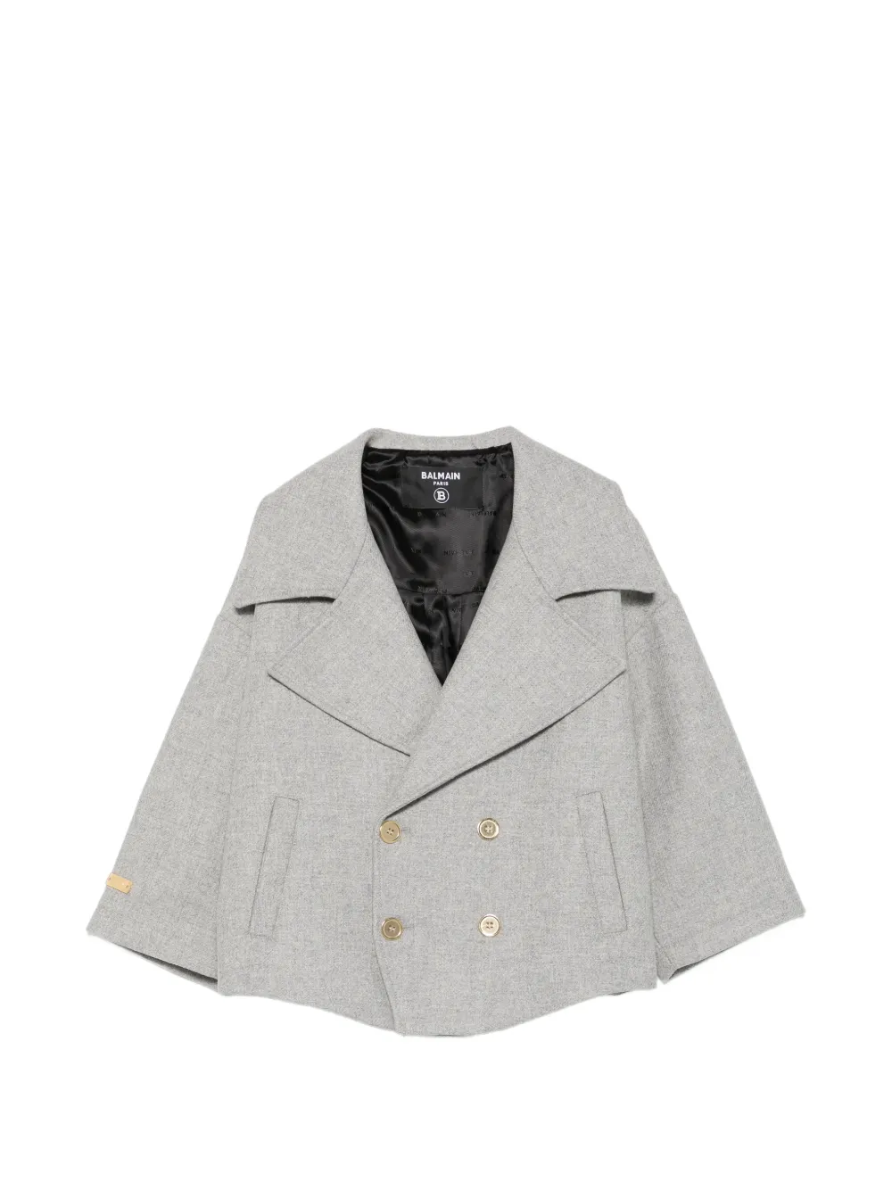 Balmain Kids double-breasted logo-plaque wool blazer - Grigio