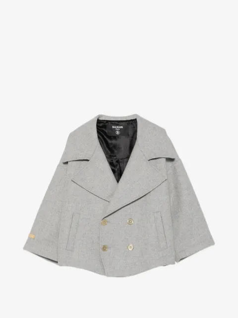 Balmain Kids double-breasted logo-plaque wool blazer