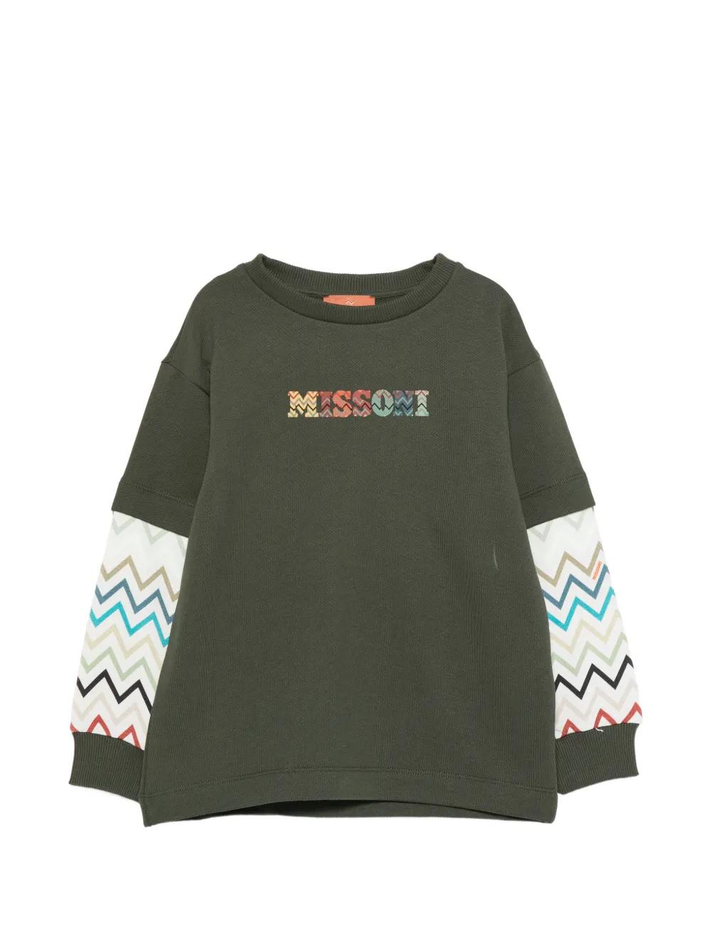 Missoni Kids zigzag-print logo-embroidered cotton sweatshirt - Verde