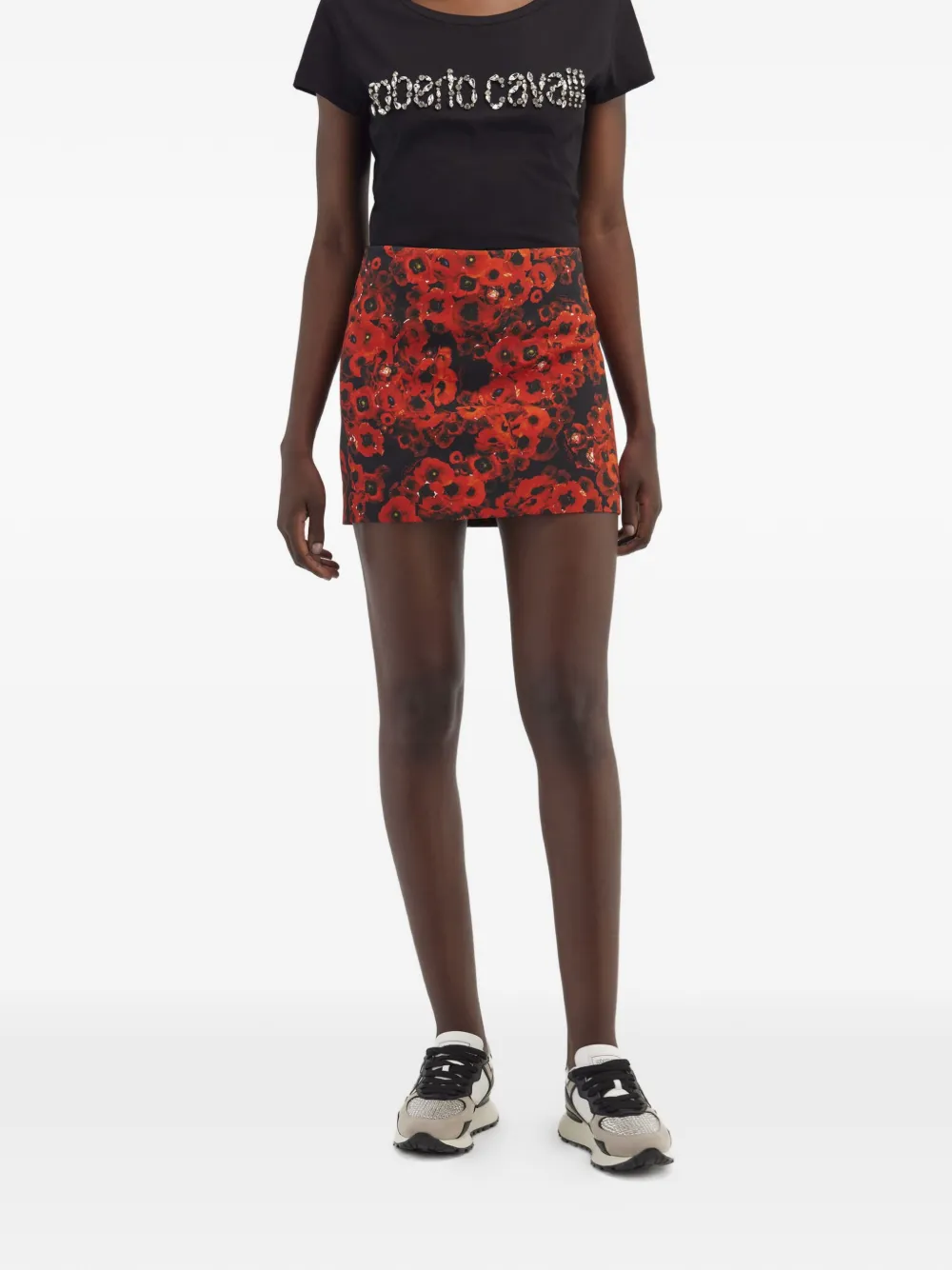 Roberto Cavalli Mini-rok met bloemenprint en ritssluiting Rood