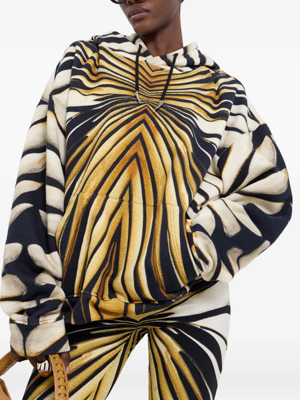 Roberto Cavalli Ray Of Gold hoodie met dierenprint en trekkoord Zwart