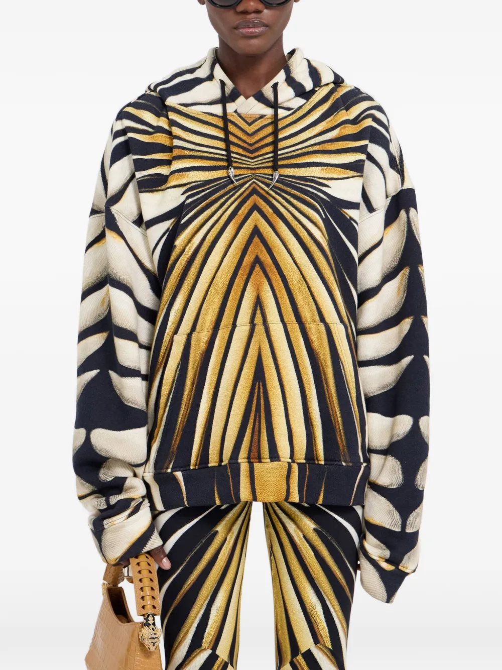 Roberto Cavalli Ray Of Gold hoodie met dierenprint en trekkoord Zwart