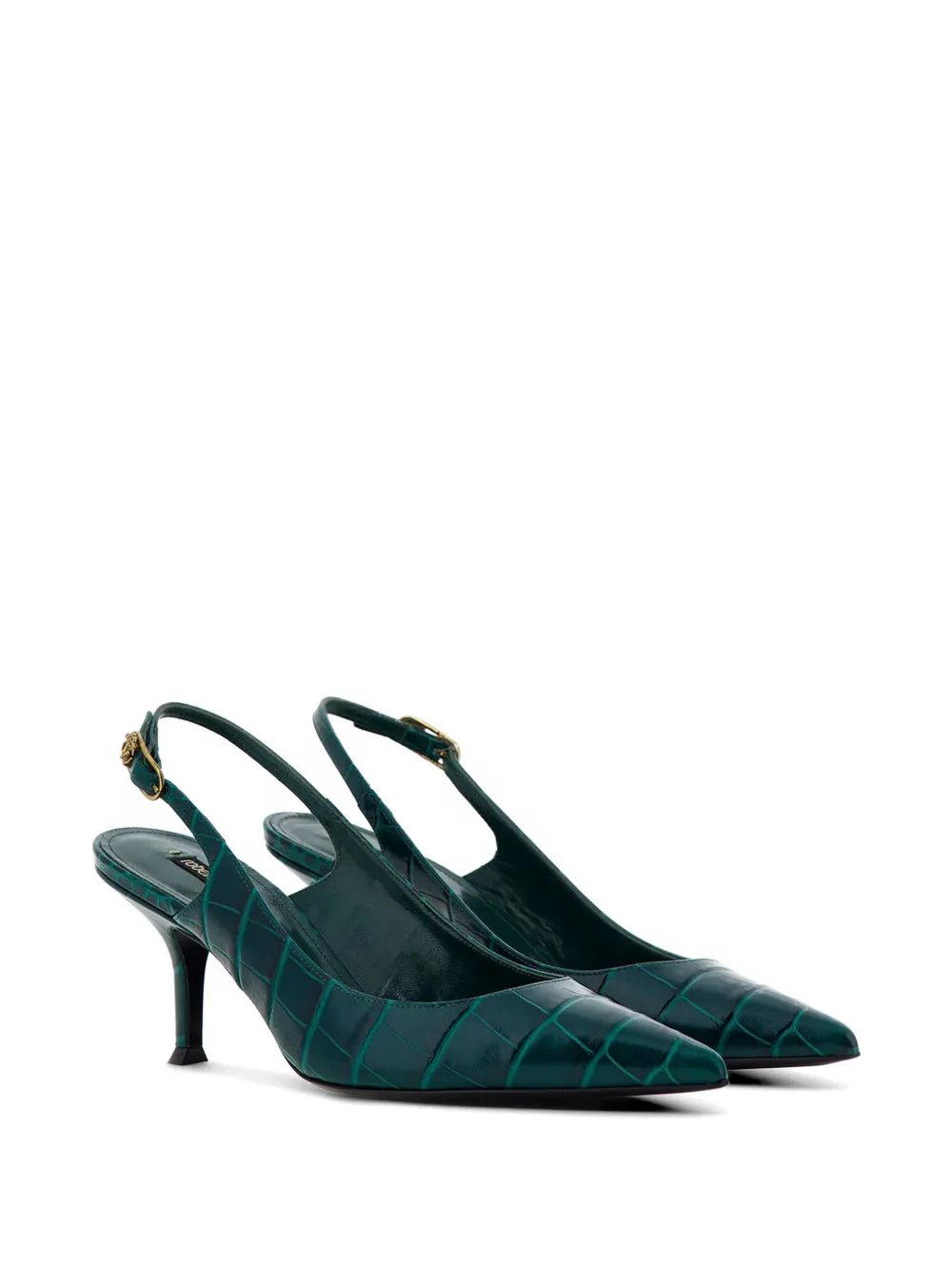 Roberto Cavalli croc-effect pointed-toe slingback pumps Groen