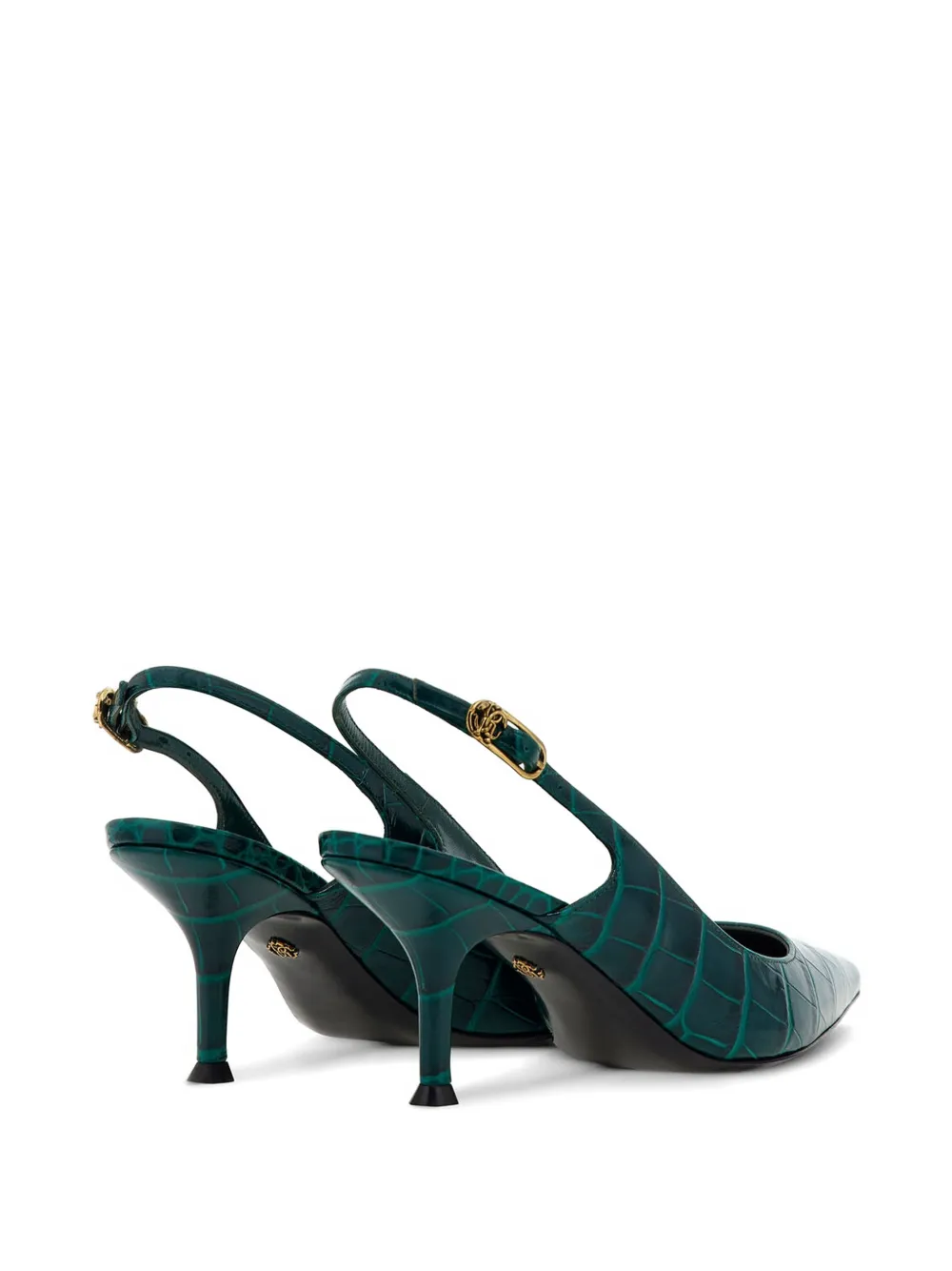 Roberto Cavalli croc-effect pointed-toe slingback pumps Groen
