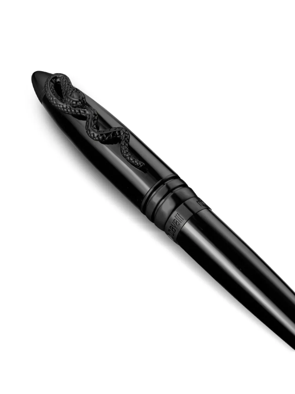 Roberto Cavalli Pen met gegraveerd logo en slangenpatroon Zwart