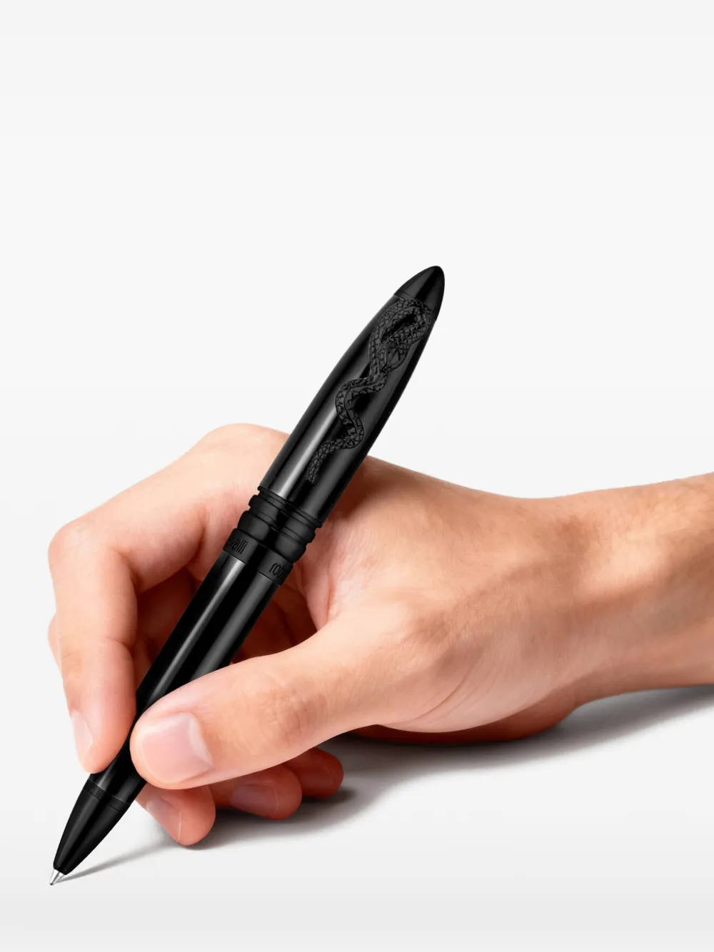 Roberto Cavalli Pen met gegraveerd logo en slangenpatroon Zwart