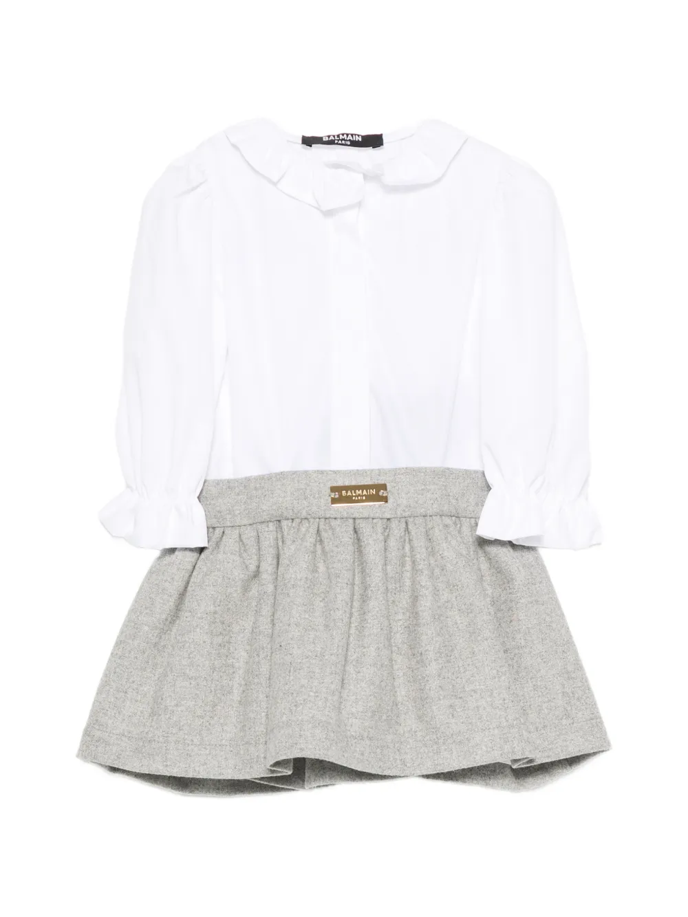 Balmain Kids long-sleeve pleated-skirt wool dress - Weiß