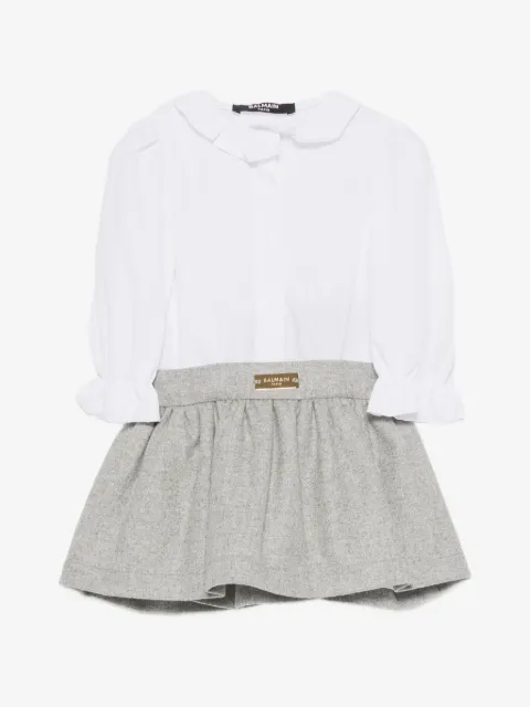 Balmain Kids long-sleeve pleated-skirt wool dress