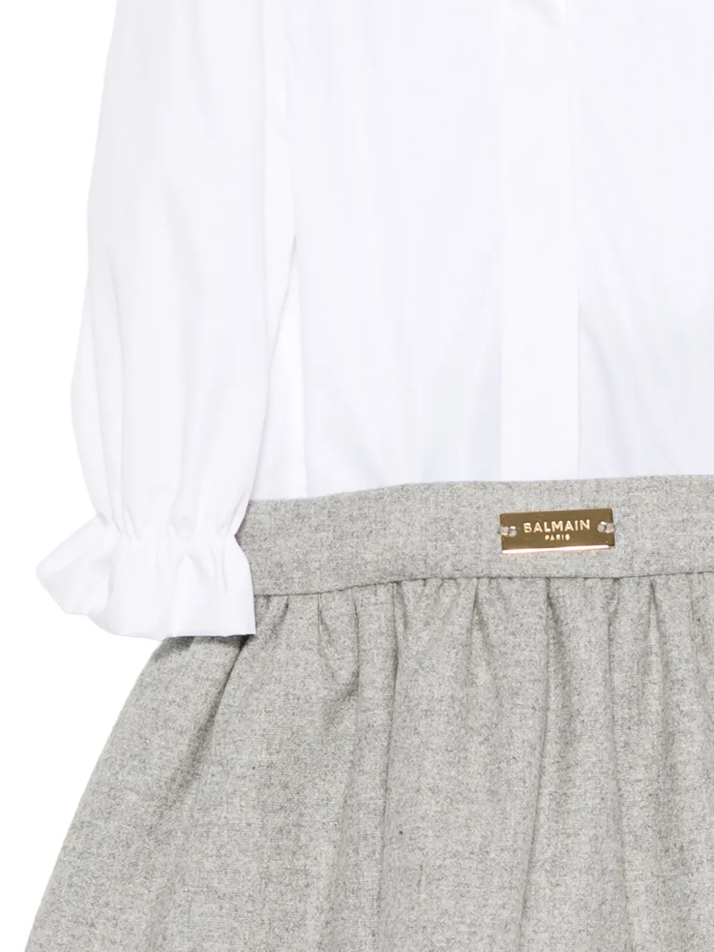 Balmain Kids Wollen jurk met plooien en lange mouwen Wit