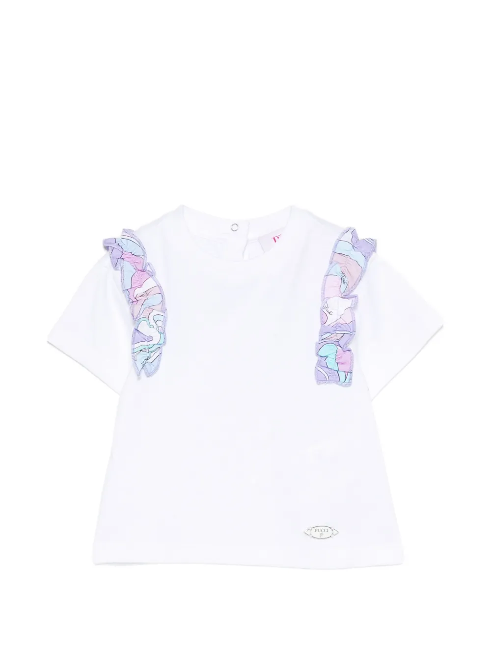 PUCCI Junior ruffle-trim logo-detail cotton T-shirt - Bianco
