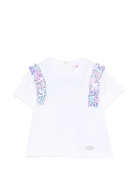 PUCCI Junior ruffle-trim logo-detail cotton T-shirt
