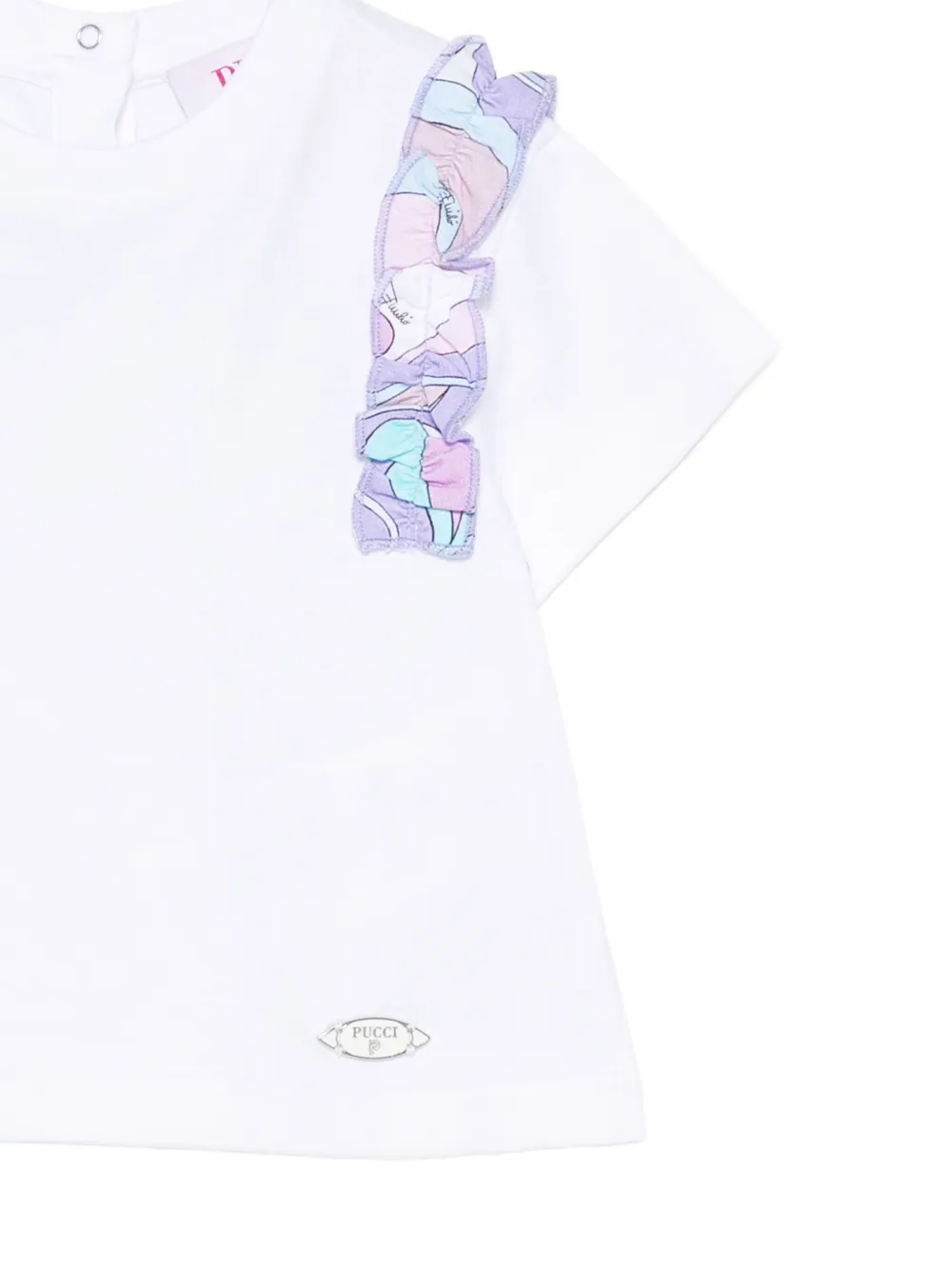 PUCCI Junior Katoenen T-shirt met ruches en logo-detail Wit