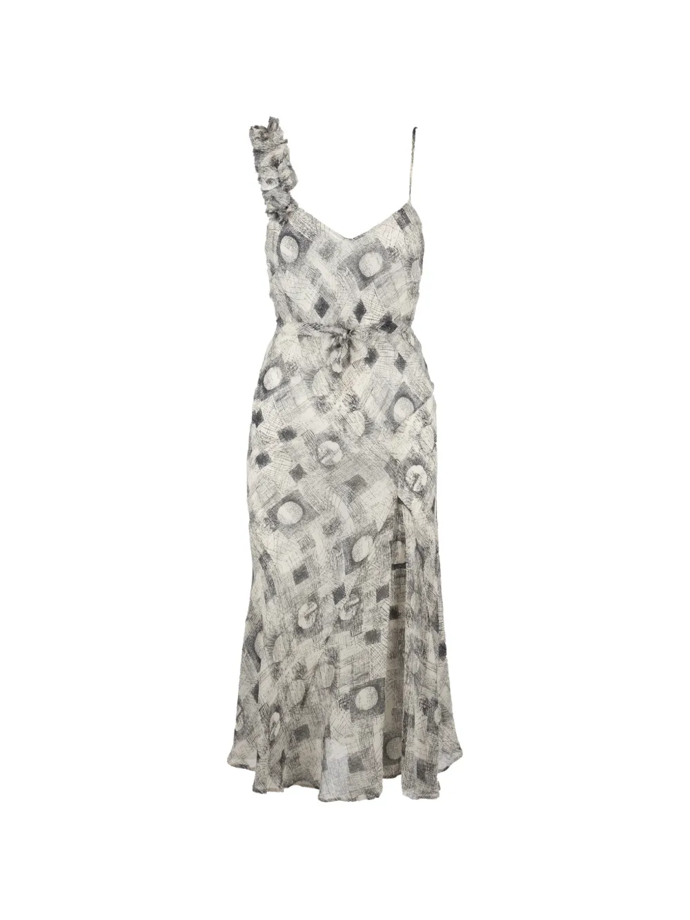 Dries Van Noten Pre-Owned robe volantée à imprimé géométrique - Blanc
