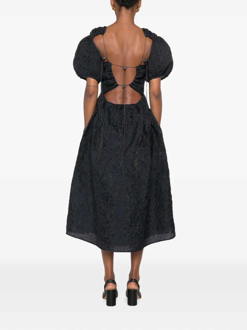 Cecilie Bahnsen midi-jurk met pofmouwen en open rug Zwart