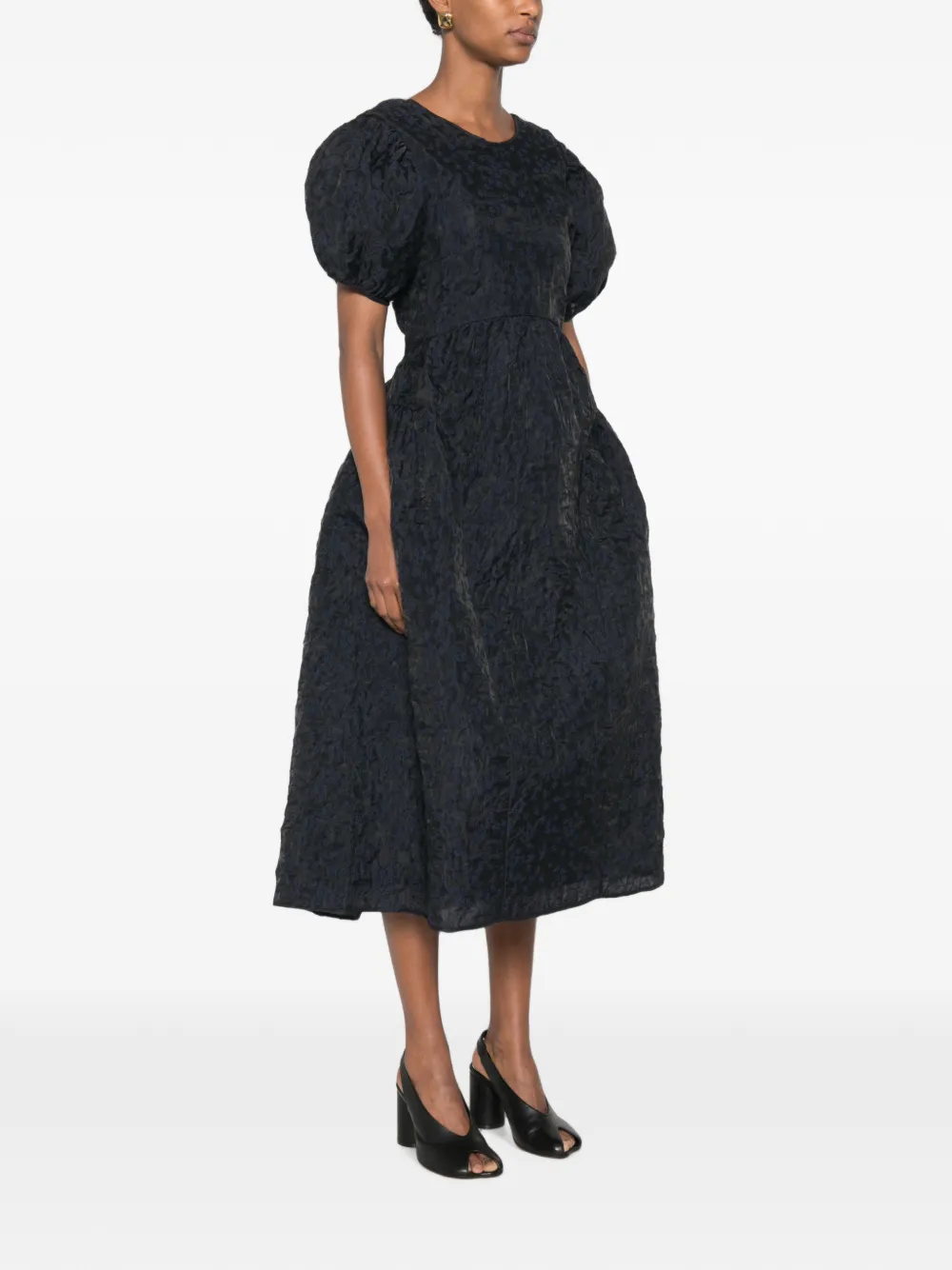 Cecilie Bahnsen midi-jurk met pofmouwen en open rug Zwart