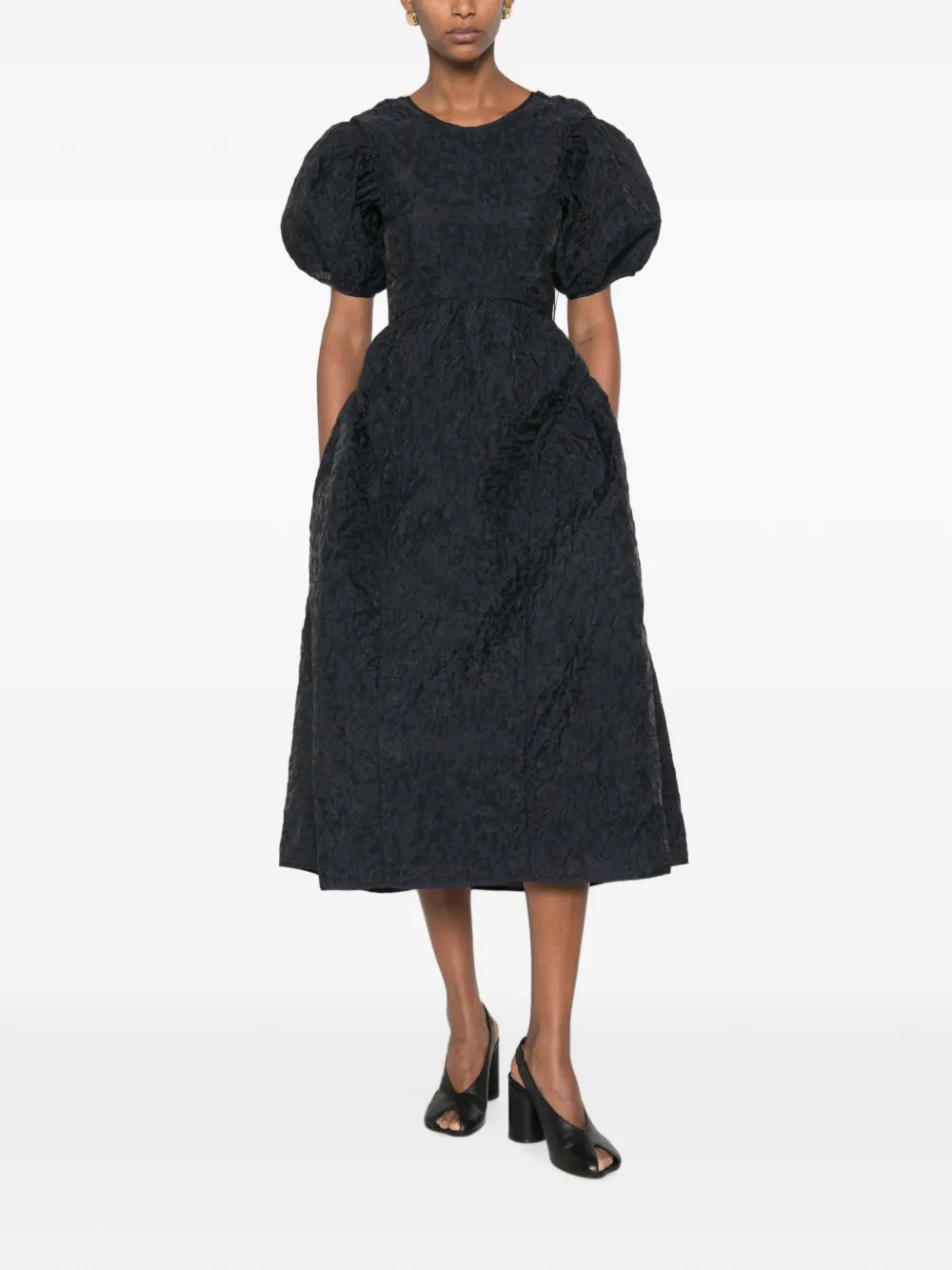 Cecilie Bahnsen midi-jurk met pofmouwen en open rug Zwart