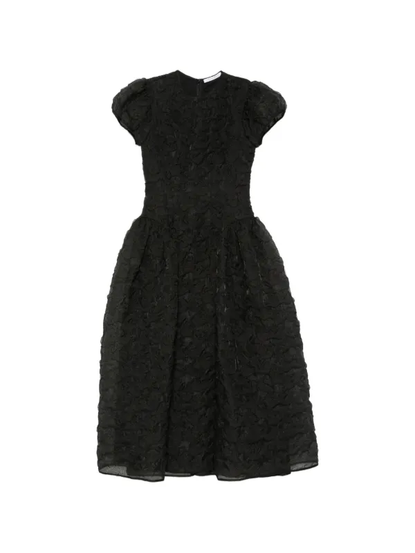 Cecilie Bahnsen Puff-sleeve Textured-finish Midi Dress in Black