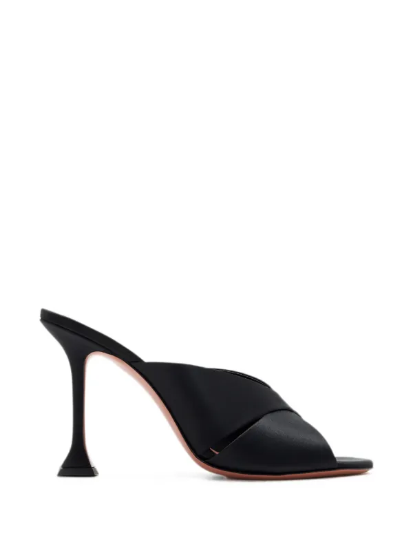 Amina Muaddi Salma Criss-cross Satin Mules in Black