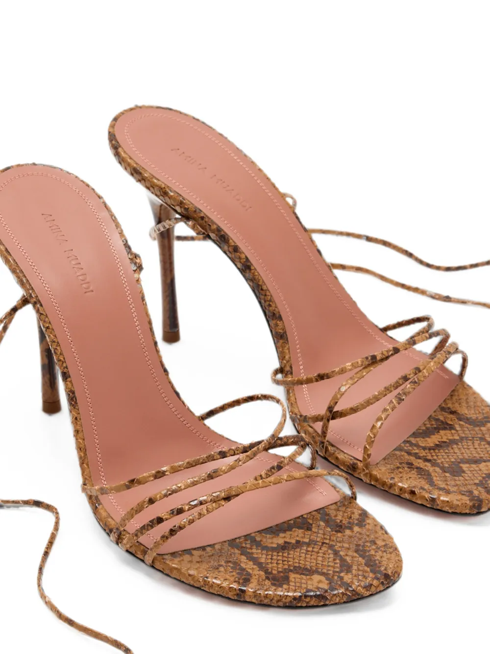 Amina Muaddi Lori 95 snake-effect lace-up sandals Bruin