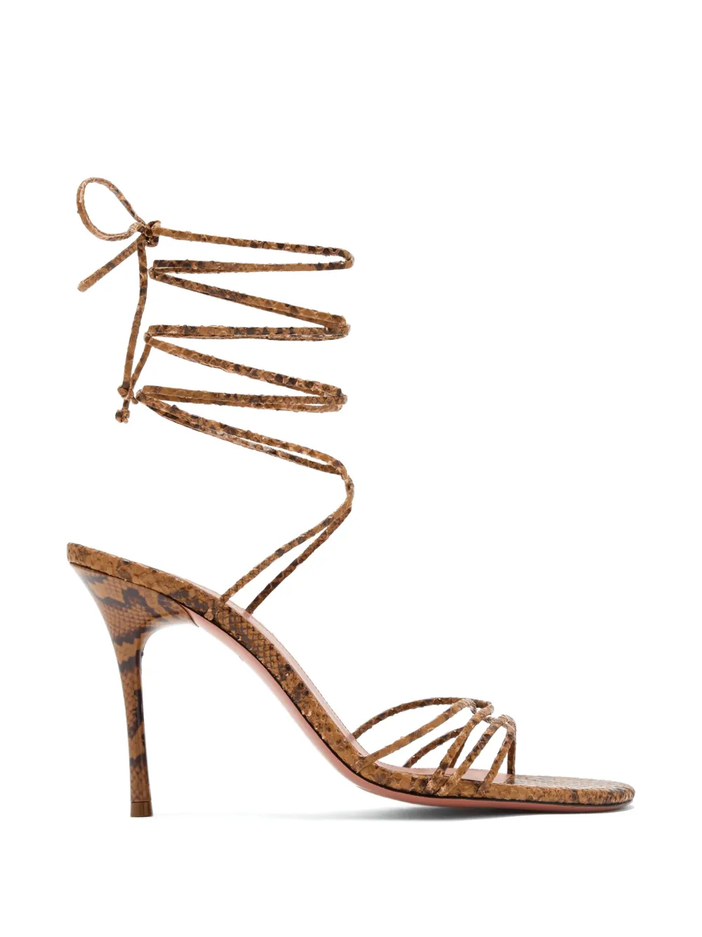 Amina Muaddi Lori 95 snake-effect lace-up sandals - Braun
