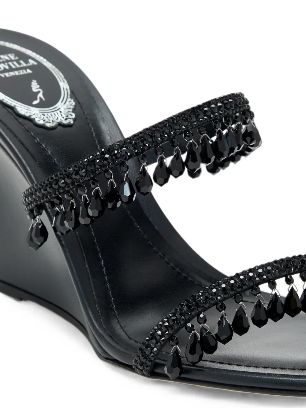 René Caovilla Taylor crystal-embellished wedge sandals Zwart