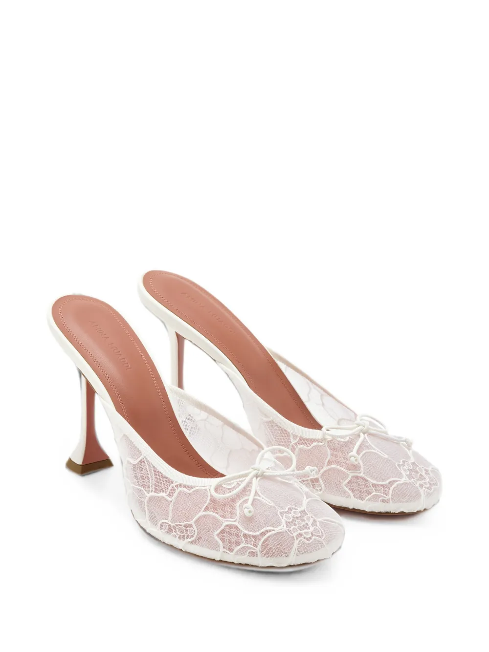 Amina Muaddi lace bow-detail mules Wit