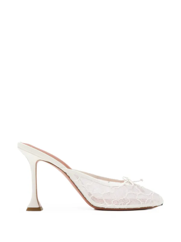 Amina Muaddi Lace Bow-detail Mules in White