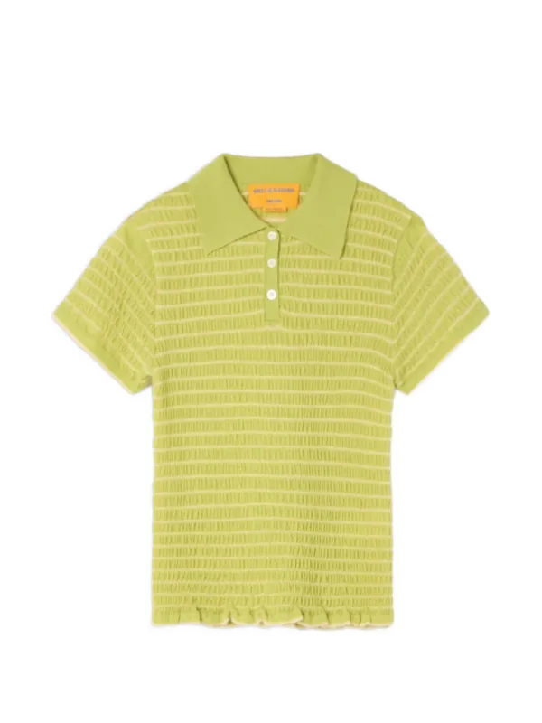 Guest In Residence Smocked Shrunken Polo Shirt in Green