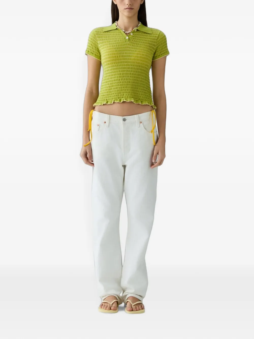 Guest In Residence Smocked Shrunken poloshirt Groen