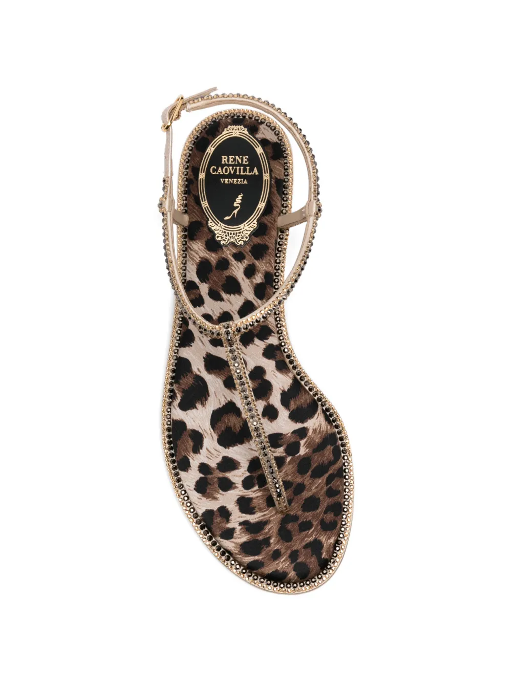 René Caovilla crystal-embellished leopard-print sandals Beige