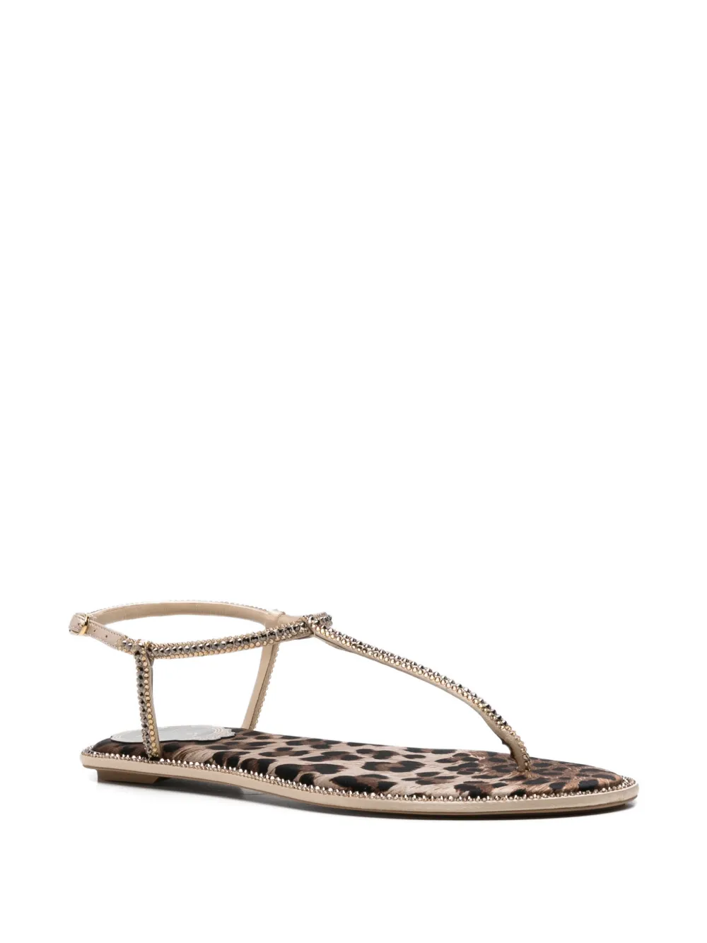 René Caovilla crystal-embellished leopard-print sandals Beige