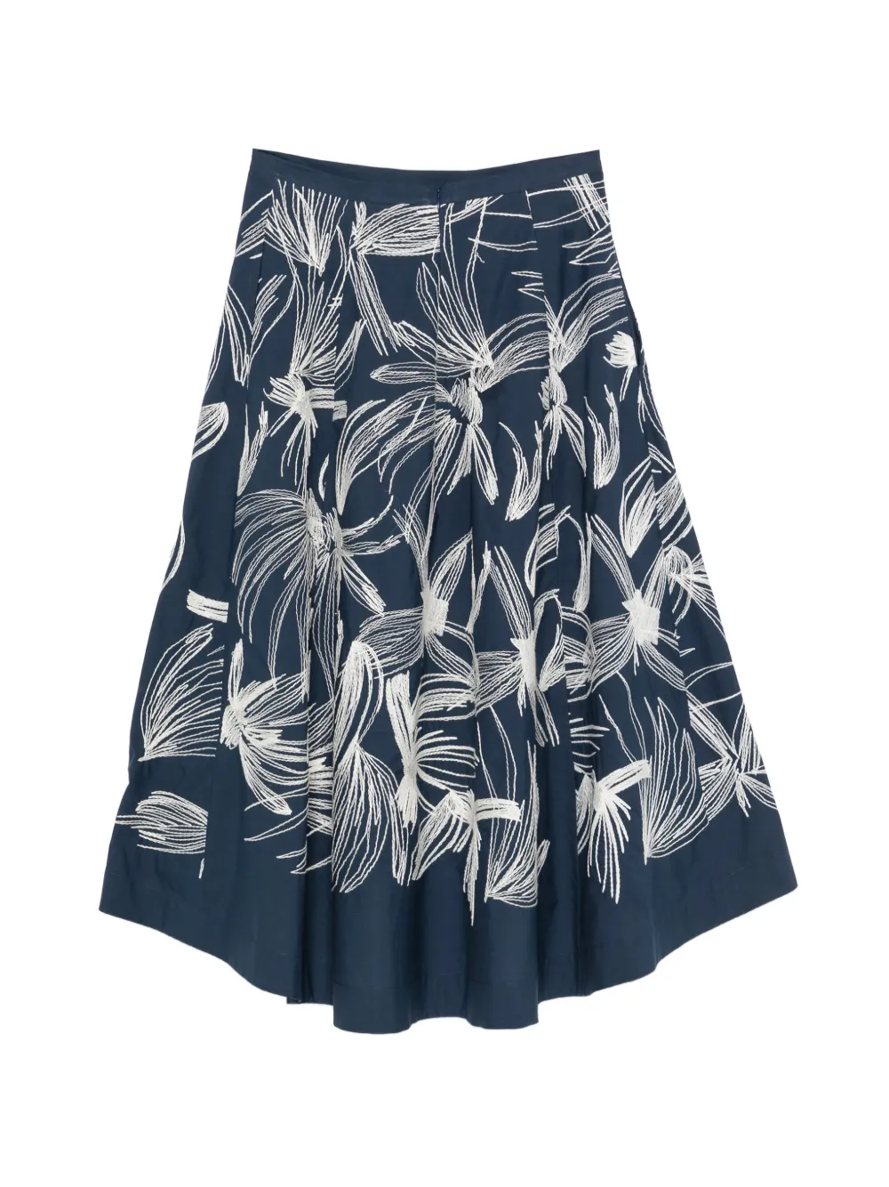 Kiton Floral-embroidered Asymmetric Skirt in Blue, view 2