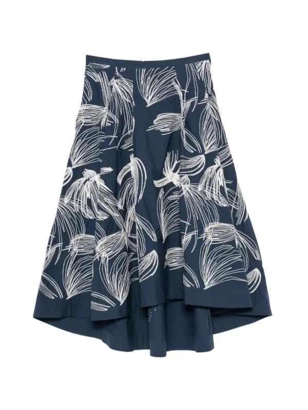 Kiton Floral-embroidered Asymmetric Skirt in Blue