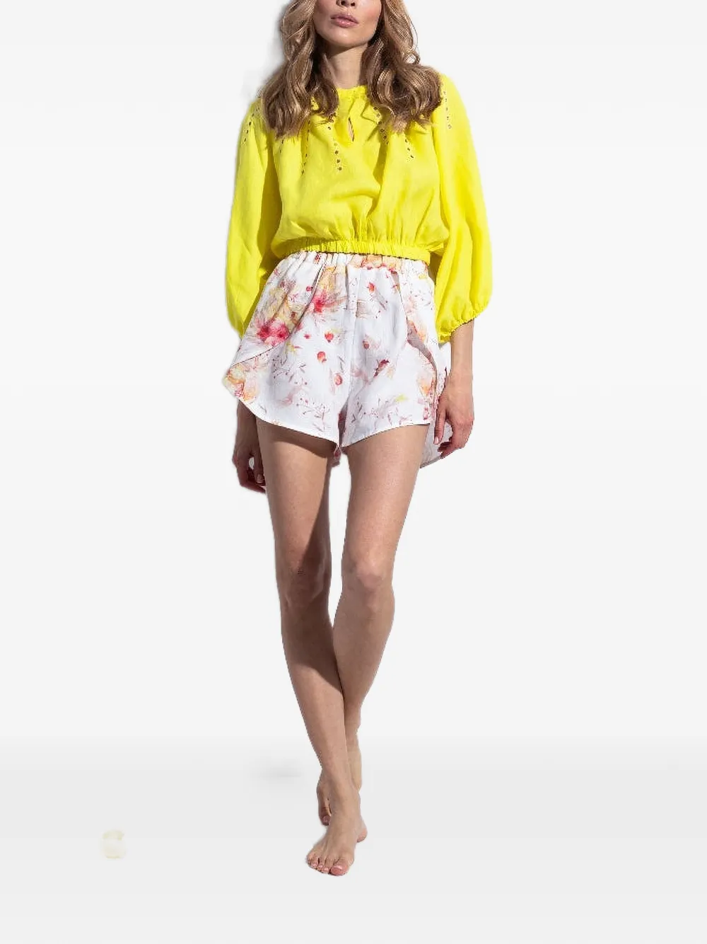 Folie Du Lin Oriana floral-print eyelet-detail jumpsuit - Bianco