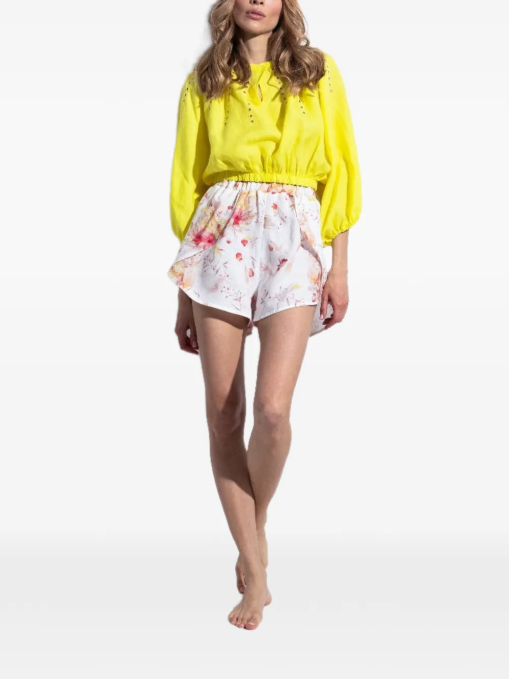 Folie Du Lin Oriana floral-print eyelet-detail jumpsuit - Weiß