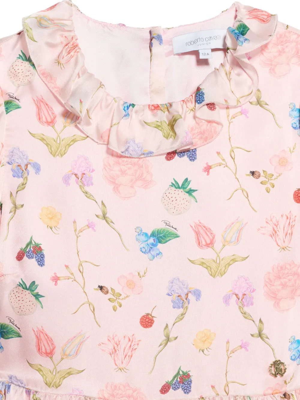 Roberto Cavalli Junior Jurk met bloemenprint en ruches Roze