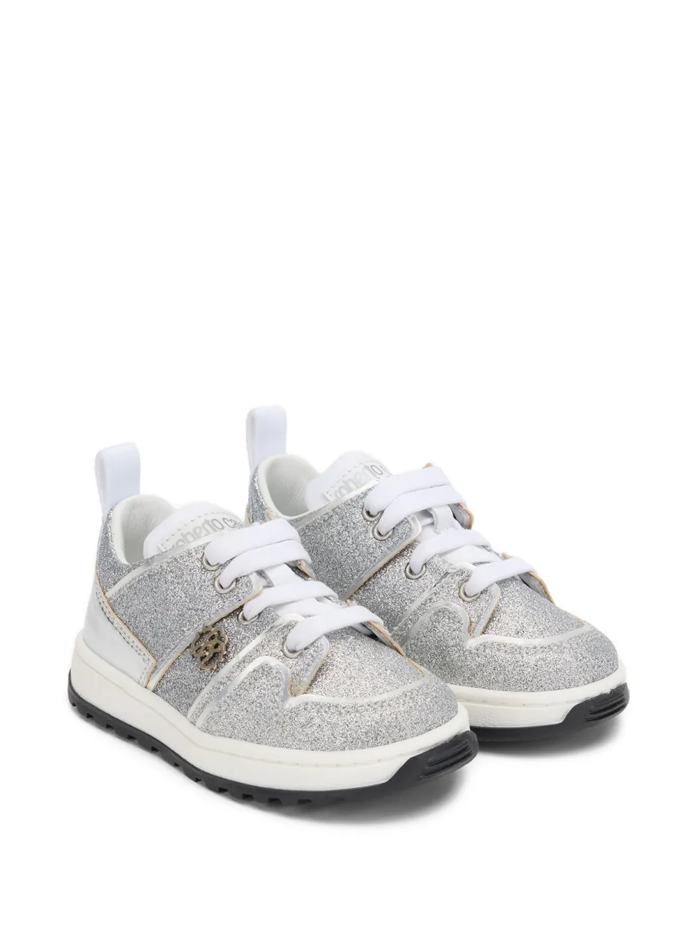 Roberto Cavalli Junior glitter-effect logo-plaque sneakers Zilver