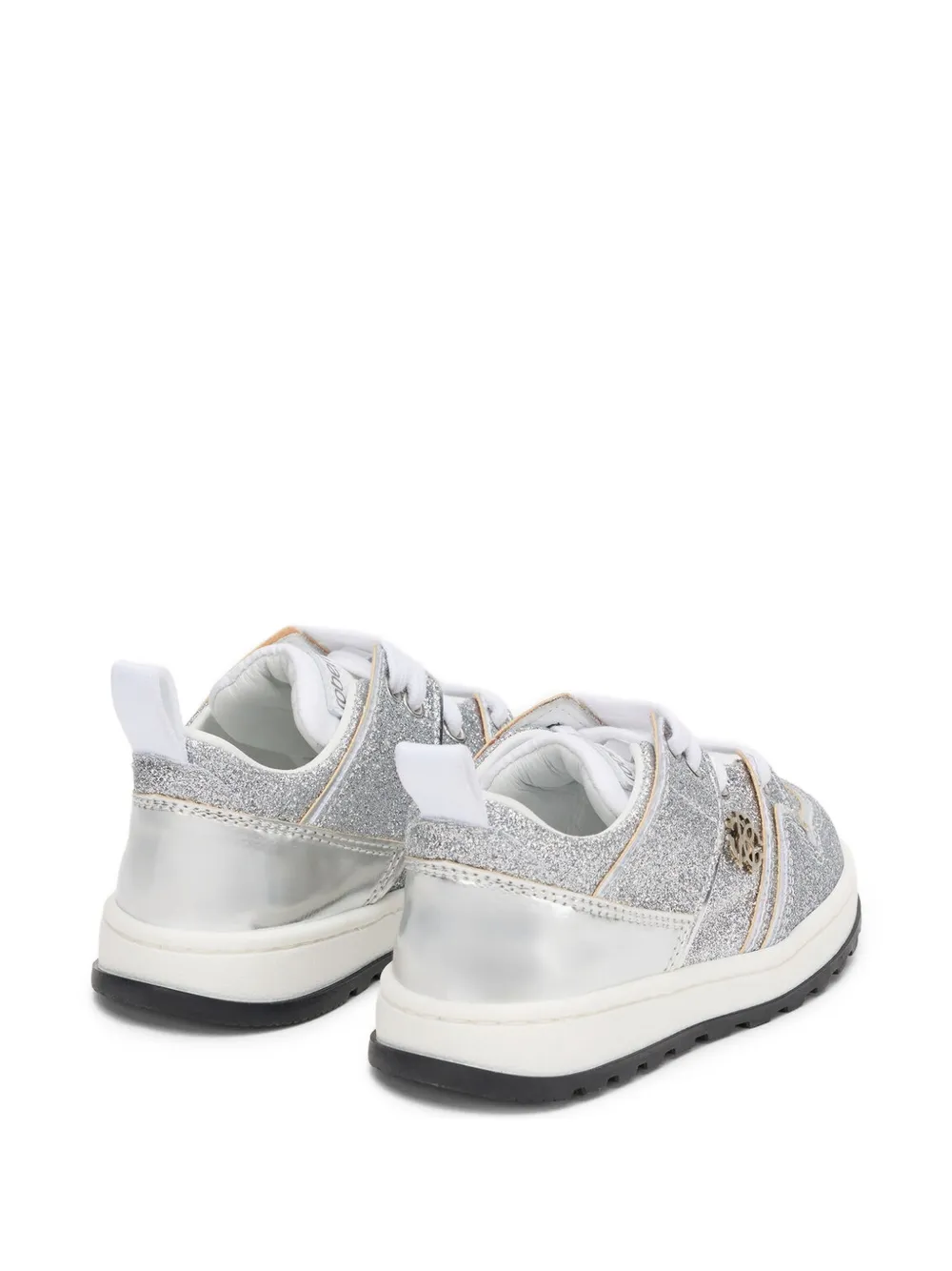 Roberto Cavalli Junior glitter-effect logo-plaque sneakers Zilver