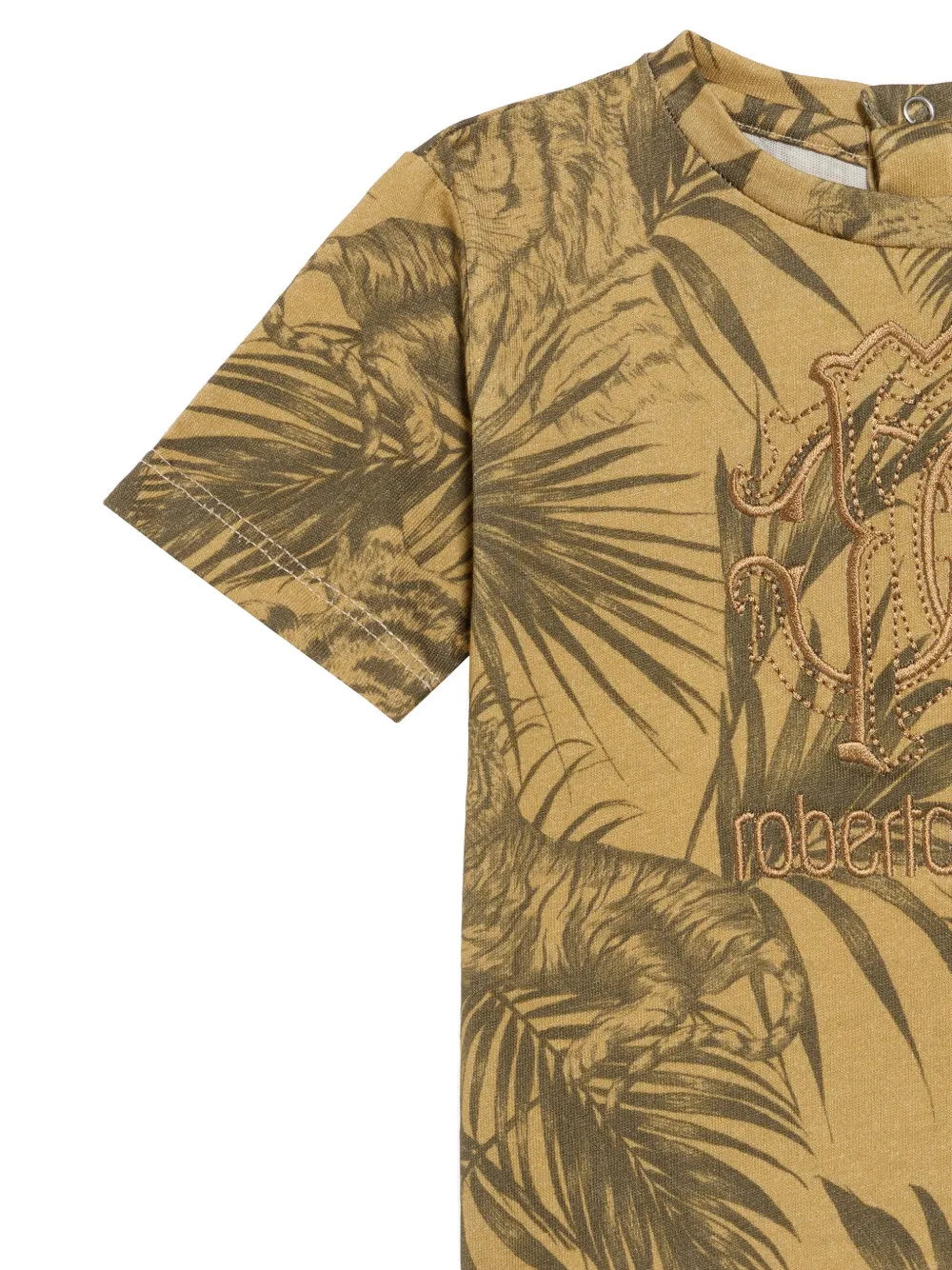 Roberto Cavalli Junior T-shirt met geborduurd logo en tijgerprint Beige
