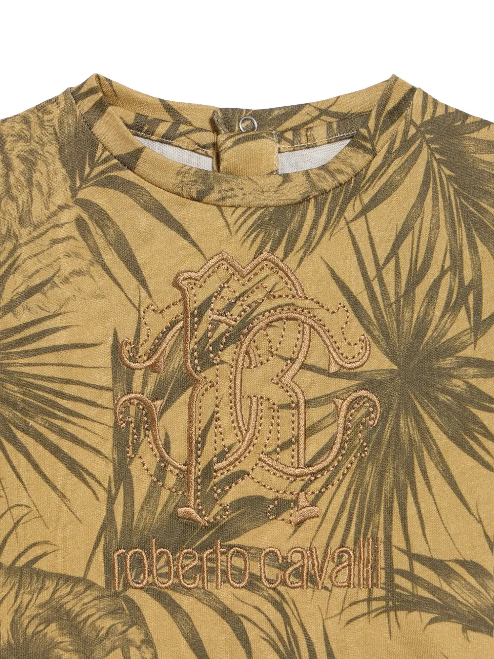 Roberto Cavalli Junior T-shirt met geborduurd logo en tijgerprint Beige