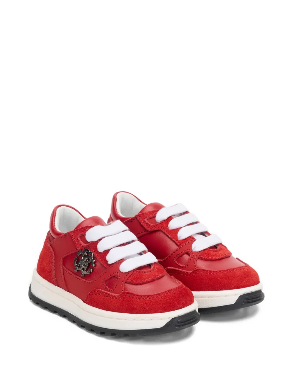 Roberto Cavalli Junior logo-plaque panelled low-top sneakers - Rosso