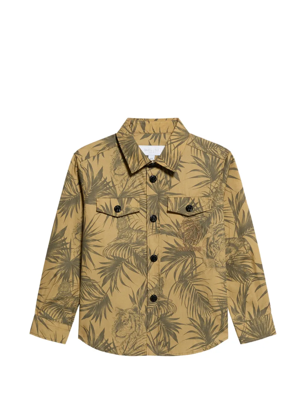 Roberto Cavalli Junior tiger-print logo-embroidered shirt - Neutrals