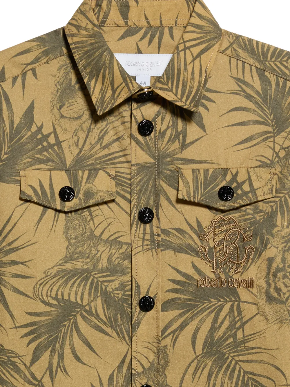 Roberto Cavalli Junior Shirt met geborduurd logo en tijger-print Beige