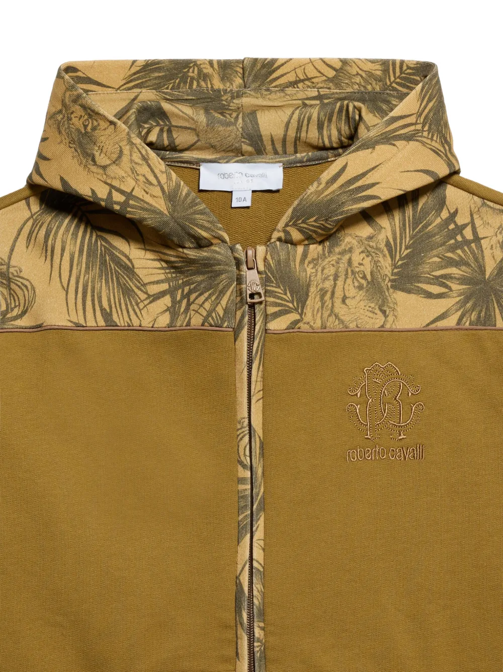 Roberto Cavalli Junior Hoodie met geborduurd logo en tijgerprint Groen
